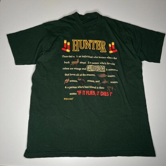 90s VTG Hunter Definition Graphic T-Shirt XL Green Funny Camo Wildlife Tee USA - Picture 1 of 8